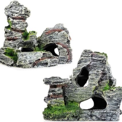 2pcs Aquarium Rock Cave Dekoration mit Grün Gras für Fische Garnelen Verstecken Aquarium Dekoration Harz Aquarium Zubehör,Aquarium Harz Höhle Mountain View， 11 x 9 x 11 cm, 10 x...