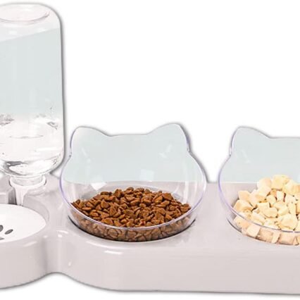 3-in-1 Katze Futternapf und Wassernapf Set, Katzennapf 3er Set, Doppel-Katzennäpfe mit Wasserspender für Haustiere, Futternapf und Wassernapf für Katzen und Kleine Hunde