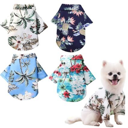 4 Stück Haustier Sommer Shirts Blumenmuster bedrucktes Welpen Kleidung Haustier Kleidung Strand Hundebekleidung Katzen Outfit Hemd Haustier Coole Kleidung für kleine bis...