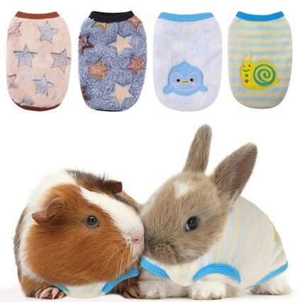 4 Stück Meerschweinchen-Kleidung, Kaninchen, warme Weste, Flanell-Fleece, Haustier-Kostüm, T-Shirt für kleine Tiere, Kätzchen, Frettchen, Chihuahua, Welpen