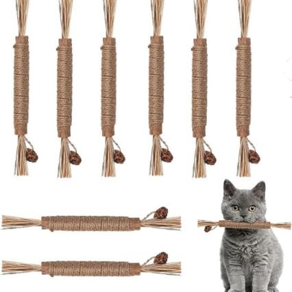 8 Stück Matatabi Stick Katze,Katzen mit Kaustangen Katzenminze Spielzeug Zahnpflege Knabberstangen Sticks Katzengras Beißstab Pfotenspass Katzenspielzeug Katzenzahnbürsten,für...