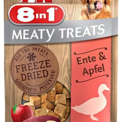 8in1 Meaty Treats, gefriergetrocknete Hunde Leckerlis mit Ente & Apfel, getreidefrei und ohne Zucker, 50 g Beutel