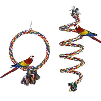 Aedcbaide Vogelspielzeug für Papageien 2 Stück, Vogel Papagei Spielzeug Sittiche Hängespielzeug Glöckchen Swing 150 cm und 17,8 cm Durchmesser Vogelschaukel für Wellensittiche,...