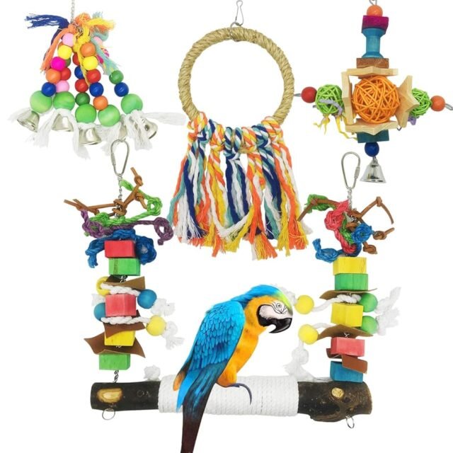 Allazone Bird Parrot Toys, 4 Stück Sitzstangen Vögel, Große Papageienschaukel Vogelschaukel Schaukel, Sitzstangen für Vögel, Vögel Spielzeug Vogel Papagei Schaukel Spielzeug