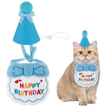 Amaxiu Geburtstagsmütze Schal-Set für kleine Hunde und Katzen, niedliches Haustier Geburtstags Bandana Partyzubehör Welpen Happy Birthday Dekorationen Besticktes für Mädchen...