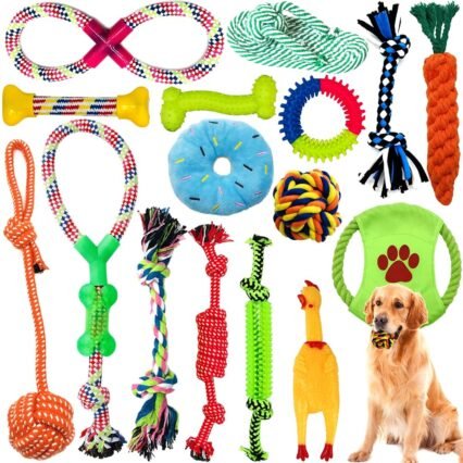 Amzeeniu Hundespielzeug,16 Pcs Seil Ball Hunde robuste Zähne Kauen langlebig Spielzeug Zahntraining Set Für Kleine mittelgroßen Hund Interaktives Spielset Unzerstoerbar...