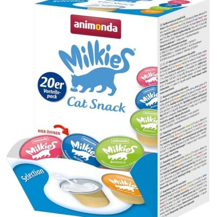 animonda Milkies Selection (20 Cups à 15 g), leicht verdauliche Katzenmilch für erwachsene Katzen, praktisches Vorteilspack mit 20 Katzenmilch Cups, Milch-Snack ohne Soja und...