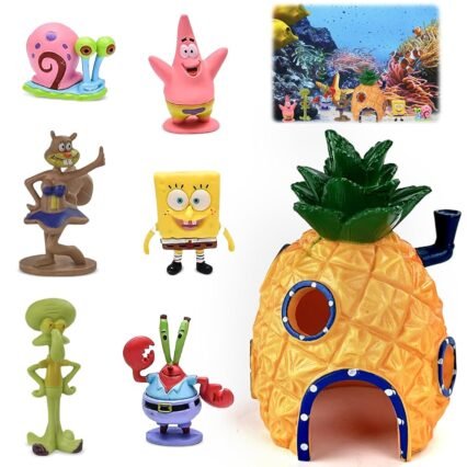 BGTLJKD 7 PCS Aquarium Deko, Ananas Form Aquarium Deko Ornament Aquarium Spongebob Deko Aquarium Dekoration Landschaft Ananas Haus Aquariumdekor, Für Unterwasser Dekoration,...