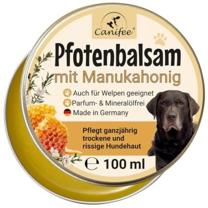 Canifee - Pfotenbalsam für Hunde mit Manukahonig 100ml Dose parfumfrei mineralölfrei zur optimalen Hunde Pfotenpflege, der natürliche Hunde Pfotenschutz für Sommer und Winter