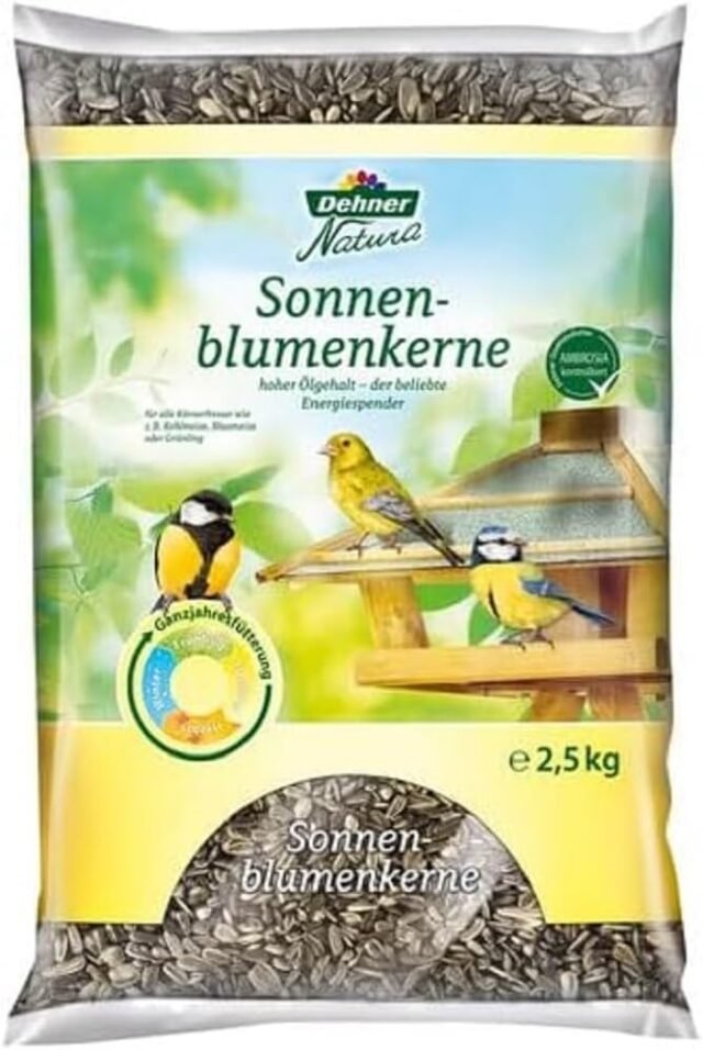 Dehner Natura Premium Wildvogelfutter, Sonnenblumenkerne, Ganzjahresfutter proteinreich / energiereich, hochwertiges Vogelfutter für Wildvögel, 2.5 kg