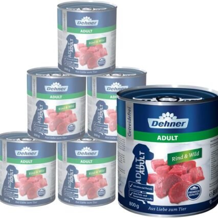 Dehner Premium Hundefutter Adult | Nassfutter für ausgewachsene Hunde | Allergiker | Rind, Wild| schnittfest | ohne künstliche Zusätze | getreidefrei | mit viel Fleisch...