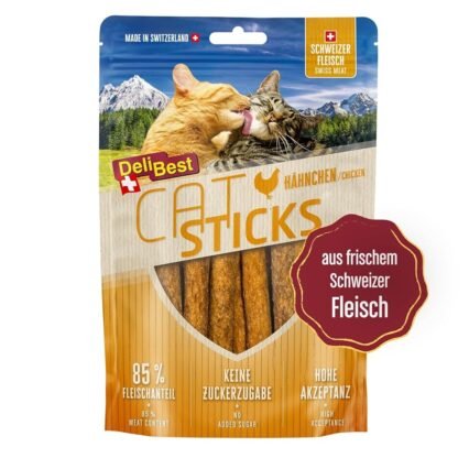 DeliBest Cat Sticks aus 100% Schweizer Hähnchenfleisch I Katzen Leckerlies getreidefrei I halbfeuchte Leckerlies in Stickform I Katzensnack ohne künstliche Zusatzstoffe I...