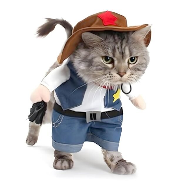 DELIFUR Weihnachtskostüme,Der Cowboy für Party Weihnachten Special Events Kostüm,West Cowboy Uniform mit Hut, Lustiges Haustier Cowboy Outfit Kleidung für Hund Katze (M)