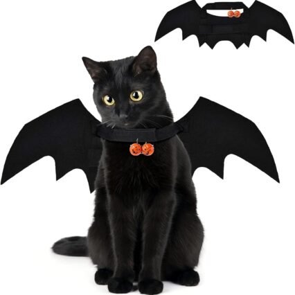 DIYDEC Katze Fledermaus Kostüm, Halloween Fledermaus Haustier Kleidung Fledermausflügel Hund Katze Flügel mit Kürbisglocke für Halloween Haustier Cosplay Party