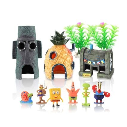 DOHAOOE Spongebob Aquarium Dekoration Betta Kleine Fische Tank Ornament Zubehör, 11 Pack