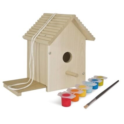 Eichhorn 100004581 Outdoor Vogelhaus aus Holz, zum Zusammenbauen und Bemalen, Inkl. Pinsel und Farben, 14x14x24cm Lindenholz, DIY