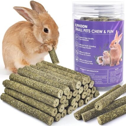 ERKOON 38 Stück Timothy Heu Sticks, Kaninchen Kauspielzeug Spielzeug Meerschweinchen Futter Hamster Kausnacks für Zähne für Kaninchen, Meerschweinchen, Hamster, Chinchilla,...