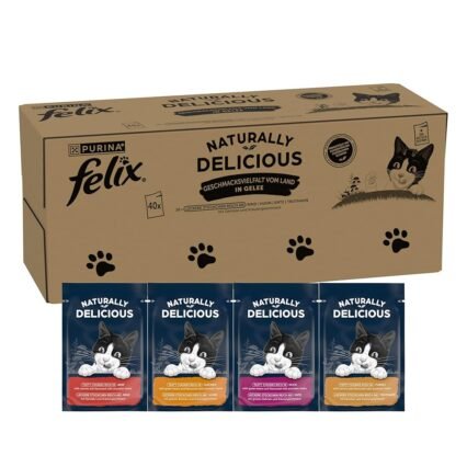 Felix Naturally Delicious, Katzenfutter nass Geschmacksvielfalt vom Land mit Gemüse in Gelee, 80er Pack (80 x 80g)