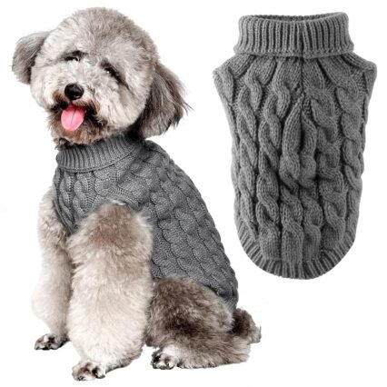 FWLWTWSS Hundepullover, Winter Warmer Hundepullover Kleine Hunde Rollkragen Strickpullover Hunde Pullover Weich Hundekleidung Hundepulli Hund Kleidung für Kleine Mittelgroße...