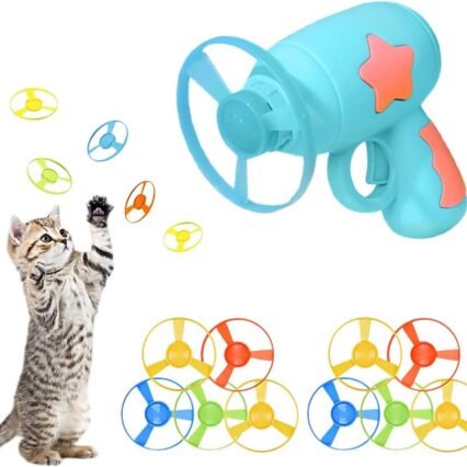 Gamrong Katze-Spielzeug Cat Fetch Toy Haustier Spielzeug für Katze, Cat Toy Sets 1 Blau Launchers und 10 Bunte Fliegende Chasing Untertasse Propellers für Interactive, Training,...