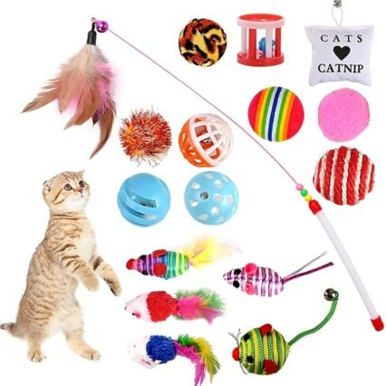 GOLDGE 16 Stück Katzenspielzeug Katze Toys Variety Spielzeug Set Federspielzeug Bälle Verschiedene Spielzeug für Katze Kitty