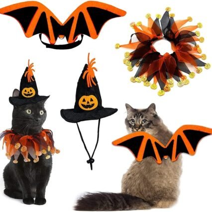 Halloween Haustier Bat Wings Kostüm Halloween Hund Kostüm Katze Kleidung Haustier Hunde Katze Fledermaus Flügel Klamotten Katzen Kleine Hunde Mütze Flügel Schal für Halloween...