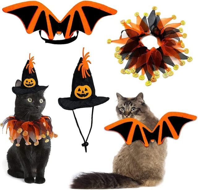 Halloween Haustier Bat Wings Kostüm Halloween Hund Kostüm Katze Kleidung Haustier Hunde Katze Fledermaus Flügel Klamotten Katzen Kleine Hunde Mütze Flügel Schal für Halloween...