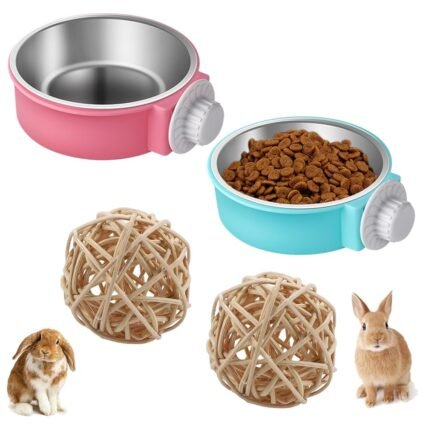 Hasen Näpfe Set Hängende Edelstahl Hasen: YIDM 2 Pcs Kaninchen Zubehoer Futternapf, Wassernapf aus Edelstahl, Hasen Näpfe Set für Meerschweinchen Igel Hamster Hasen Chinchilla...