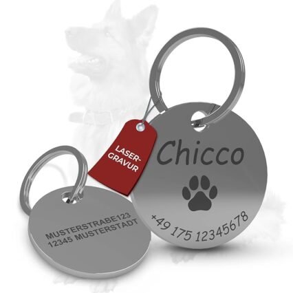 Hundemarke mit Gravur | Hundezubehör | Hundemarke personalisiert | Hundehalsband mit Namen | ⌀25mm | Edelstahl | Für Hundehalsband personalisiert | Katzen | Hunde | Tiere