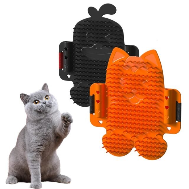 JOAASU Grooming Brush Katze, 2 Stück Katze Selbst Groomer, Massageecke für Katzen, Katzenbürste Wand Ecke, für Katzen Massage und Haarentfernung (Orange Farbe, Schwarz)