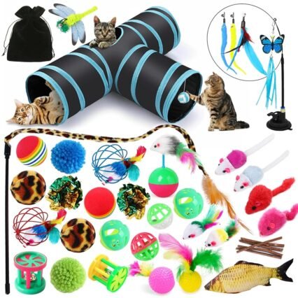 JOYBOY Katzenspielzeug mit katzentunnel, Spielzeug,3-Wege Pet Play Tunnel Tube für Kätzchen,Spielzeugmäuse Spielzeug Variety Pack für Kitty