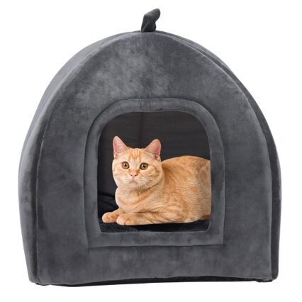 KatzenhöHle Große Katzen Bett, GemüTlich Katzenkorb, Einfach Zu Verwenden Faltbare Katzen KuschelhöHle Warm Waschbar, Grau Modern KatzenhöHle XXL 42 x 42 x 45cm