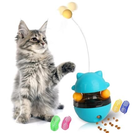 Katzenspielzeug Selbstbeschäftigung Interaktives 3 In 1 Katzen Spielzeug Katzenfutterspender Toys Tumbler Katzenspielzeug Katze Leckerlis BäLle Mit Katzen Feder Neckerei Stock...