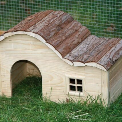 Kerbl Pet Pet Häuschen Welle Nature, Nagerhaus mit geschwungenem Dach für Hasen / Kaninchen / Meerschweinchen / Hamster / Mäuse / Ratten, Aus unbehandeltem Holz, 40x25x25 cm