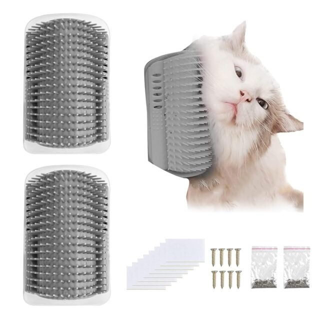 Massage Ecke Katze Bürste, Katze Self Groomer, Katzenbürste mit Katzenminze, Katzenbürste Wand Ecke, 2 Stück mit Katzenminze Unterstützung für Türen Tisch Wände für Langhaar...