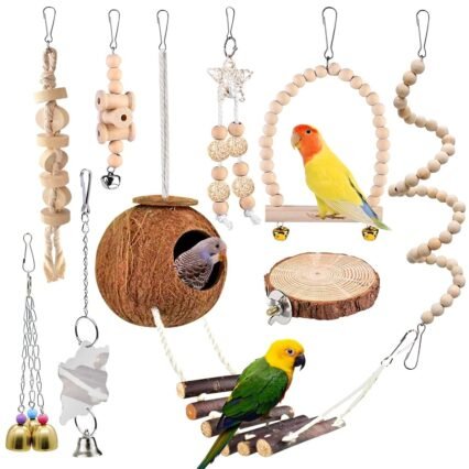 MEYAGOT 9 Pcs Vogelspielzeug, Wellensittich Spielzeug, Papageienspielzeug, Vogel-Papageien-Spielzeug, Holz Vogelkäfig wellensittich, Vogelkäfig Spielzeug, Kauspielzeug Papagei...