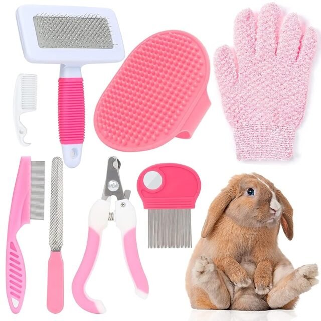 MIAOZ Kaninchen Pflege Set mit Nagelknipser und Trimmer Haustier Haarentferner Lang und Feile, Floh Kamm, Shampoo Badebürste für Hasen Welpen Kätzchen Meerschweinchen Frettchen...