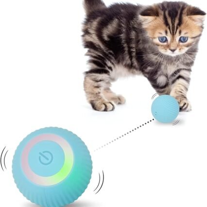 Mkitnvy Interaktives Katzenspielzeug Ball, Katzenball mit LED-Licht, 360° Selbstdrehender Elektronischer Katzenball, Stimulierung Jagdtriebs Lustiges Bälle Spielzeug für Katzen,...