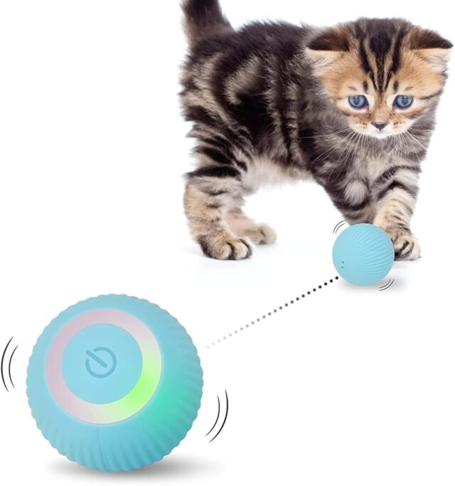 Mkitnvy Interaktives Katzenspielzeug Ball, Katzenball mit LED-Licht, 360° Selbstdrehender Elektronischer Katzenball, Stimulierung Jagdtriebs Lustiges Bälle Spielzeug für Katzen,...