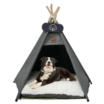 Mooipet Tipi Zelt für Haustiere mit doppelseitigem Kissen Haustierzelt für Hunde/Katzen Haustierhütte Abnehmbar und Waschbar Hundehaus für Meerschweinchen Kaninchen Hamster...