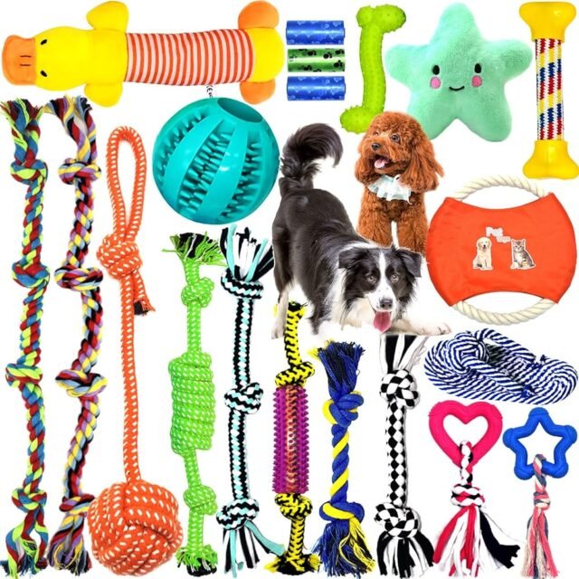 MULEVIP Hundespielzeug 20 Pcs Hundespielzeug Set,Hundeseile, Interaktives Pet Rope Spielzeug, Seil Ball Hunde Robuste Zähne ​Kauen Langlebig Spielzeug für Kleine Große...