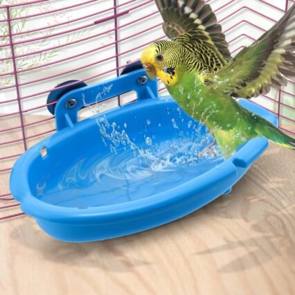 Mygeromon Vogel Dusche - Papagei Käfig Zubehör Badewanne Vogelbad Futternapf für Wellensittiche/Kanarienvögel （Blau）