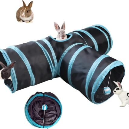 NANEEZOO Bunny Tunnel 3-Wege-Falttunnel für Kaninchenversteck, Kleintier-Aktivitätsrohr, Spielzeug für Zwergkaninchen, Meerschweinchen, Chinchilla, Frettchen und Kätzchen (Blau)