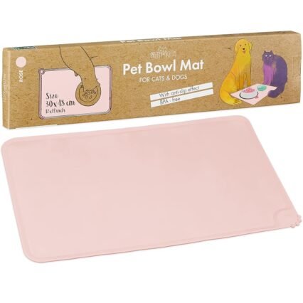 Napfunterlage für Katzen und Hunde in rosa – lebensmittelechtes Silikon – rutschfeste Unterlage für Futternapf Hund und Katzen Futternapf – 30x48cm – wasserdichte Napf Matte von...