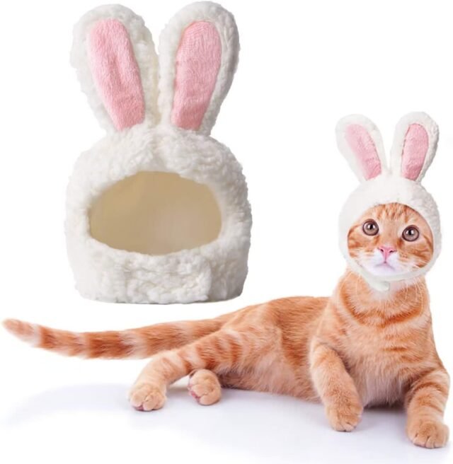 Osterkostüm für Katzen, lustiges Katzenoutfit, einstellbare Größe, Häschenkostüm für Katzen und Welpen, Hasenohren für Oster-Cosplay