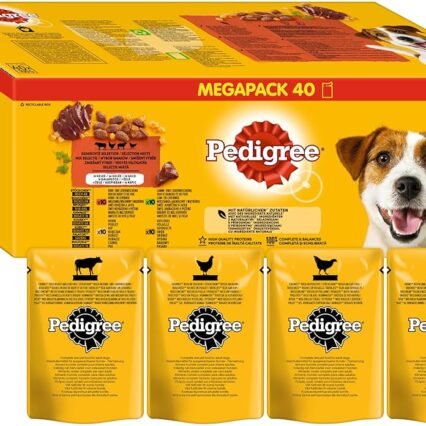 Pedigree Adult Hundenassfutter Gemischte Selektion, 40 Portionsbeutel, 40x100g – Hundefutter nass, in Gelee mit Rind, Huhn, Lamm & Geflügel