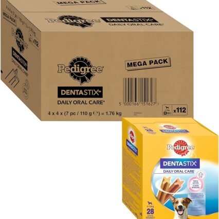 Pedigree DentaStix Daily Oral Care Zahnpflegesnack für kleine Hunde (5–10kg), 112 Stück (1 Großpackung) – Hundeleckerlis mit Huhn– & Rindgeschmack für jeden Tag, für gesunde Zähne