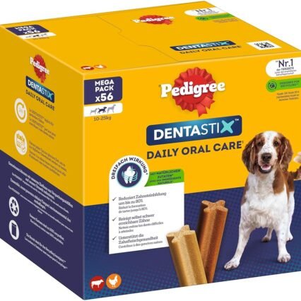 Pedigree DentaStix Daily Oral Care Zahnpflegesnack für mittelgroße Hunde – Hundeleckerli mit Huhn- & Rindgeschmack für jeden Tag – 1 x 56 Stück