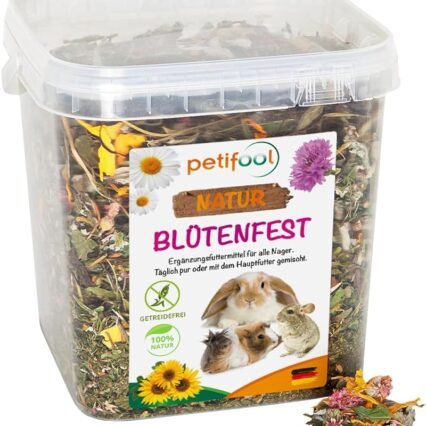 petifool Blütenfest 380g - Ergänzungsfutter für Nager - natürliches Nagerfutter für Kaninchen, Meerschweinchen, Hamster, Chinchilla & mehr - ohne künstliche Zusätze - 100% Natur...