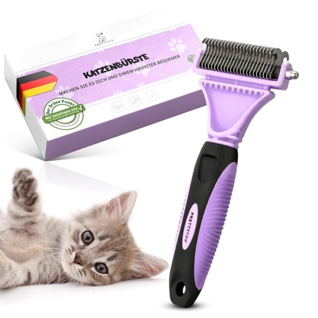 Pretty Paw ® Katzen Bürste für schonende & präzise Haarentfernung I Geeignet als Katzenbürste Langhaar & Katzenbürste Kurzhaar gegen Verfilzungen I Angenehm massierende...